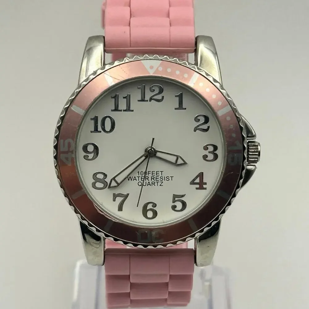 Women’s Pink Watch Stainless Steel White Dial Working New Battery